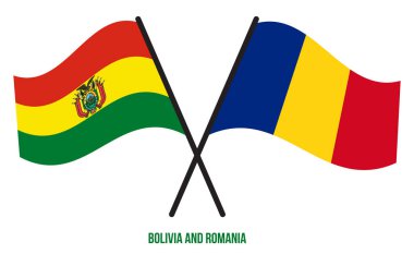 Bolivya ve Romanya Bayrakları Çarpıştı ve Sallanan Düz Stil. Resmi Orantı. Renkleri Düzelt.