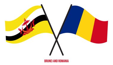 Brunei ve Romanya Bayrakları Çarpıştı ve Sallanan Düz Stil. Resmi Orantı. Renkleri Düzelt.