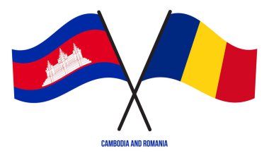 Kamboçya ve Romanya Bayrakları Çarpıştı ve Sallanan Düz Stil. Resmi Orantı. Renkleri Düzelt.