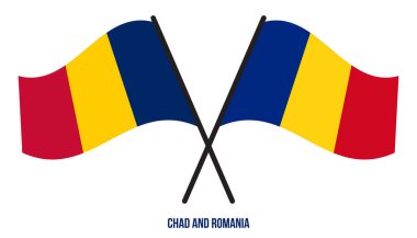 Çad ve Romanya Bayrakları Çapraz ve Dalgalı Düz Tarz. Resmi Orantı. Renkleri Düzelt.
