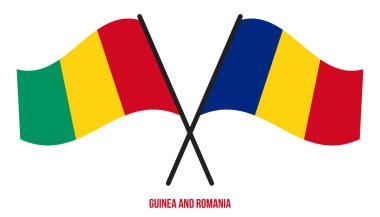 Gine ve Romanya Bayrakları Çarpıştı ve Sallanan Düz Stil. Resmi Orantı. Renkleri Düzelt.