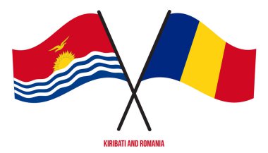 Kiribati ve Romanya Bayrakları Çarpıştı ve Sallanan Düz Stil. Resmi Orantı. Renkleri Düzelt.