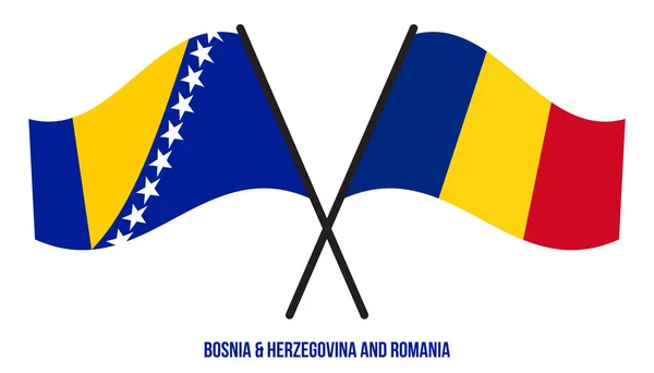 Bósnia Herzegovina Romênia Bandeiras Cruzadas Acenando Estilo Plano Proporção Oficial — Vetor de Stock