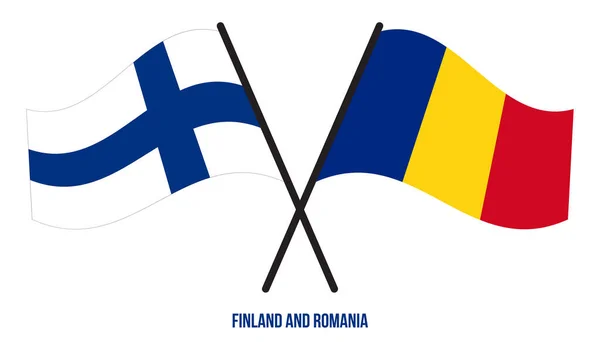 Flagi Finlandii Rumunii Przekroczyły Machały Płaskim Stylem Oficjalna Proporcja Prawidłowe — Wektor stockowy