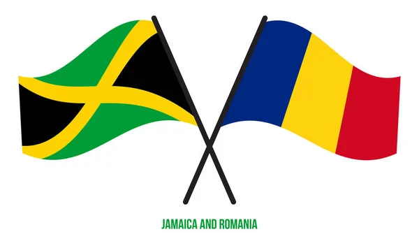 Jamaica Roemenië Vlaggen Gekruist Zwaaien Platte Stijl Officiële Proportie Juiste — Stockvector