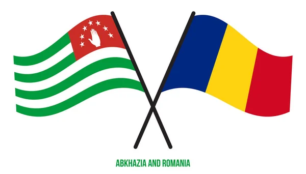 Flagi Abchazji Rumunii Przekroczyły Machały Płaskim Stylem Oficjalna Proporcja Prawidłowe — Wektor stockowy