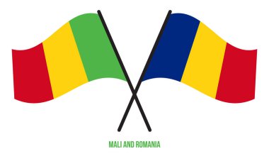 Mali ve Romanya Bayrakları Çarpıştı ve Sallanan Düz Stil. Resmi Orantı. Renkleri Düzelt.