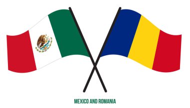 Meksika ve Romanya Bayrakları Çarpıştı ve Sallanan Düz Stil. Resmi Orantı. Renkleri Düzelt.