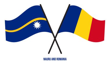 Nauru ve Romanya Bayrakları Çarpıştı ve Sallanan Düz Stil. Resmi Orantı. Renkleri Düzelt.