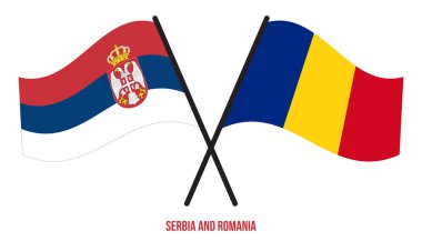 Sırbistan ve Romanya Bayrakları Geçildi ve Sallanan Düz Tarz. Resmi Orantı. Renkleri Düzelt.