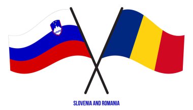 Slovenya ve Romanya Bayrakları Çarpıştı ve Sallanan Düz Stil. Resmi Orantı. Renkleri Düzelt.