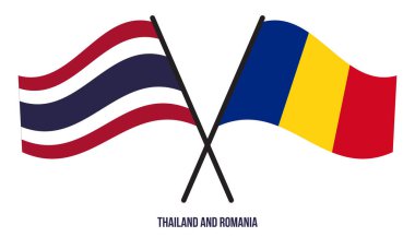 Tayland ve Romanya Bayrakları Çarpıştı ve Sallanan Düz Stil. Resmi Orantı. Renkleri Düzelt.