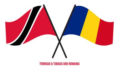 Trinidad & Tobago ve Romanya Bayrakları Çapraz ve Dalgalanan Düz Stil. Resmi Orantı.