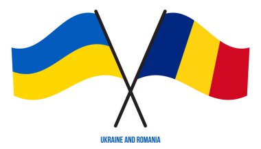 Ukrayna ve Romanya Bayrakları Çarpıştı ve Sallanan Düz Stil. Resmi Orantı. Renkleri Düzelt.