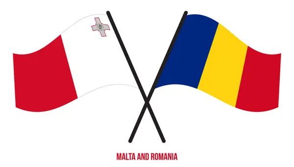 Malta Rumunia Flagi Przekroczył Macha Styl Płaski Oficjalna Proporcja Prawidłowe — Wektor stockowy