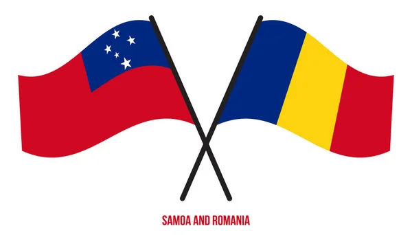 Flagi Samoa Rumunii Przekroczyły Machały Stylu Płaskim Oficjalna Proporcja Prawidłowe — Wektor stockowy
