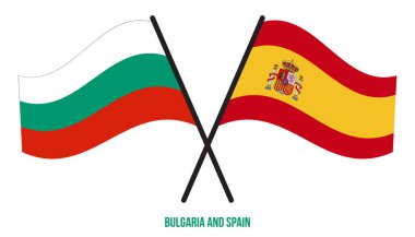 Bulgaristan ve İspanya Bayrakları Geçildi ve Dalgalanan Düz Stil. Resmi Orantı. Renkleri Düzelt.