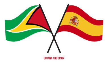 Guyana ve İspanya Bayrakları Çarpıştı ve Sallanan Düz Stil. Resmi Orantı. Renkleri Düzelt.