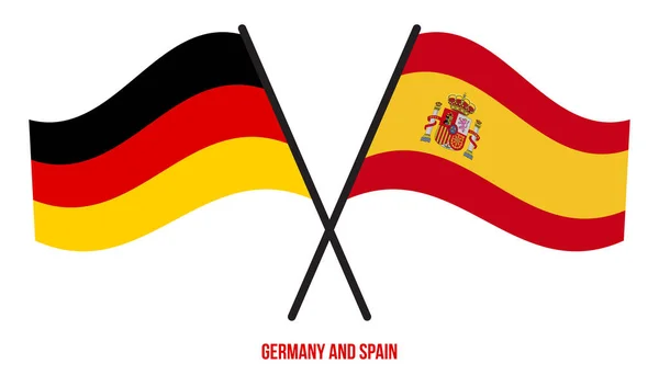 Die Flaggen Von Deutschland Und Spanien Wehten Flach Offiziell Korrekte — Stockvektor