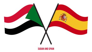 Sudan ve İspanya Bayrakları Çarpıştı ve Sallanan Düz Stil. Resmi Orantı. Renkleri Düzelt.