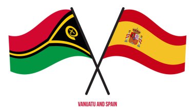 Vanuatu ve İspanya Bayrakları Çapraz ve Sallanan Düz Tarz. Resmi Orantı. Renkleri Düzelt.