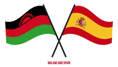 Malawi ve İspanya Bayrakları Çapraz ve Sallanan Düz Tarz. Resmi Orantı. Renkleri Düzelt.