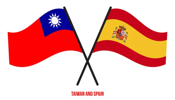 Taiwan Spain Flags Crossed Waving Flat Style Офіційна Пропозиція Правильні — стоковий вектор