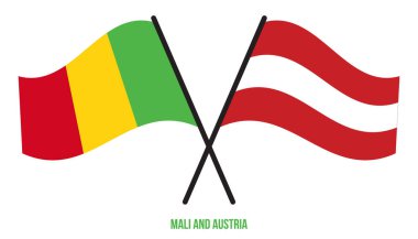 Mali ve Avusturya Bayrakları Çarpıştı ve Sallanan Düz Stil. Resmi Orantı. Renkleri Düzelt.