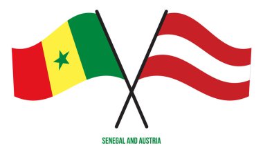 Senegal ve Avusturya bayrakları çapraz ve dalgalı düz stil. Resmi Orantı. Renkleri Düzelt.