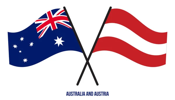 Australia Austria Flags Crossed Waving Flat Style Official Proportion Correct — Stock Vector