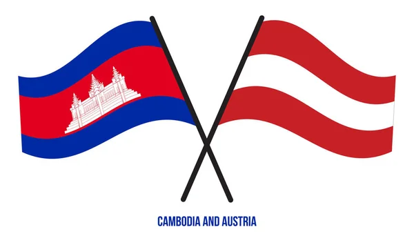Banderas Camboya Austria Cruzadas Ondeando Estilo Plano Proporción Oficial Colores — Vector de stock