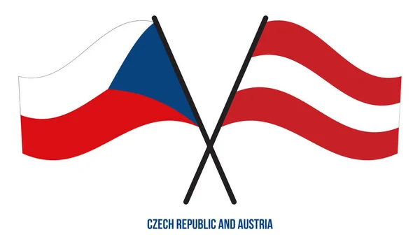 República Checa Austria Banderas Cruzadas Ondeando Estilo Plano Proporción Oficial — Vector de stock