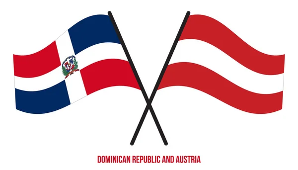 República Dominicana Austria Banderas Cruzadas Ondeando Estilo Plano Proporción Oficial — Archivo Imágenes Vectoriales