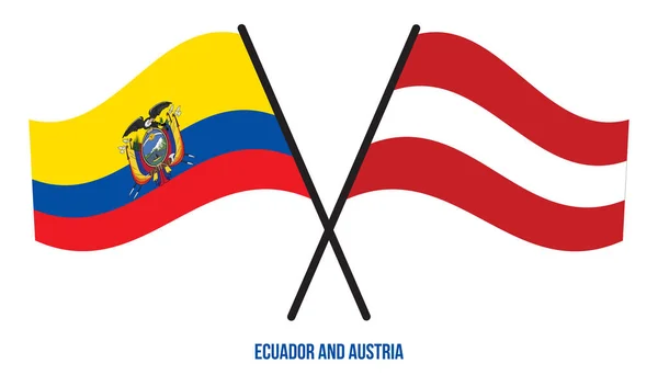 Ecuador Austria Flags Crossed Waving Flat Style Official Proportion Correct — Stock Vector