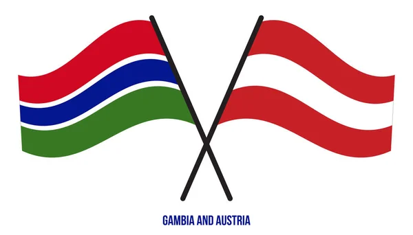 Gambia Austria Bandiere Attraversate Sventolando Stile Piatto Proporzione Ufficiale Colori — Vettoriale Stock