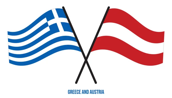 Grecia Austria Banderas Cruzadas Ondeando Estilo Plano Proporción Oficial Colores — Vector de stock