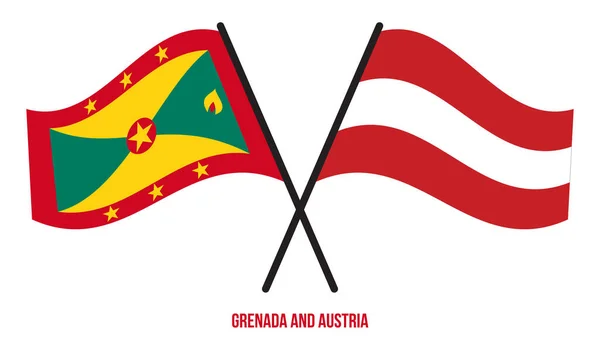 Grenada Oostenrijk Vlaggen Gekruist Zwaaien Platte Stijl Officiële Proportie Juiste — Stockvector