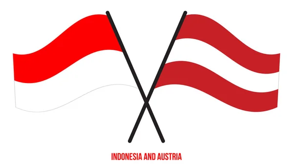 Indonesia Austria Banderas Cruzadas Ondeando Estilo Plano Proporción Oficial Colores — Vector de stock