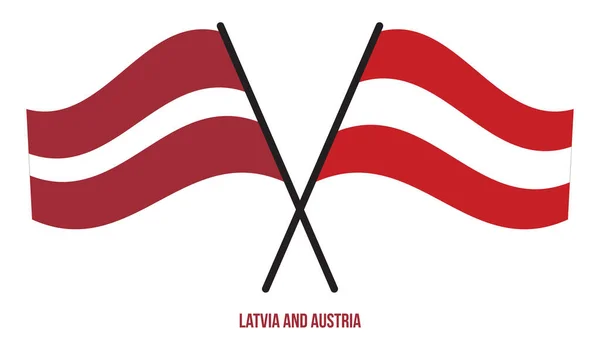 Lettland Och Österrike Flaggor Korsade Och Viftade Platt Stil Officiell — Stock vektor