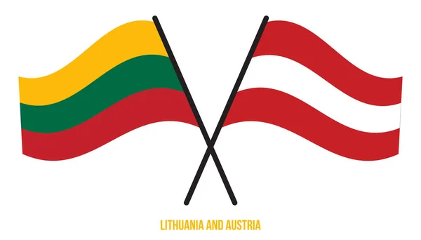 Lituania Austria Banderas Cruzadas Ondeando Estilo Plano Proporción Oficial Colores — Vector de stock
