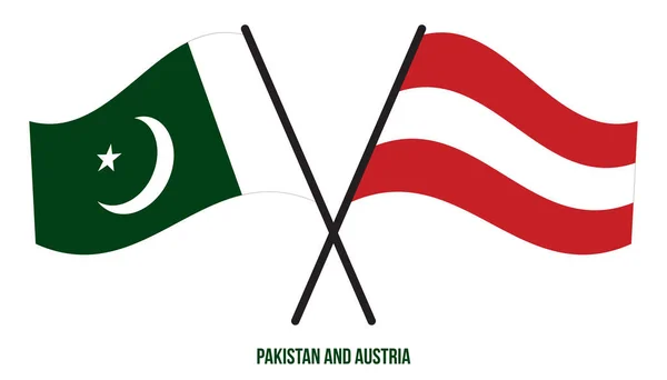 Drapeaux Pakistan Autriche Croisés Agitant Style Plat Proportion Officielle Couleurs — Image vectorielle