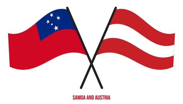 Samoa Autriche Drapeaux Croisés Agitant Style Plat Proportion Officielle Couleurs — Image vectorielle