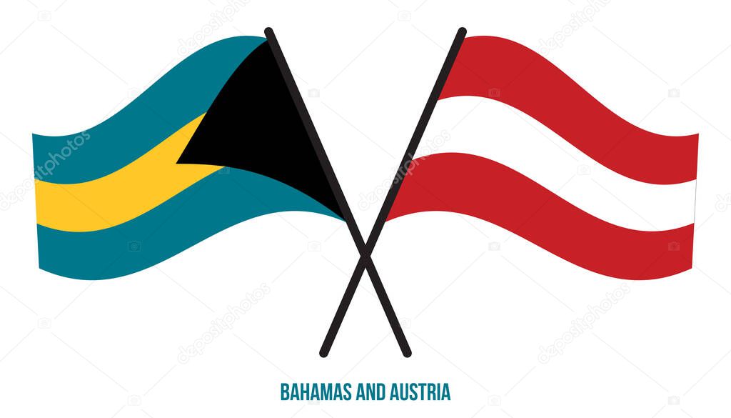 Bahamas and Austria Flags Crossed And Waving Flat Style. Official Proportion. Correct Colors.