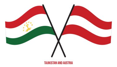 Tacikistan ve Avusturya bayrakları çapraz ve düz sallanıyor. Resmi Orantı. Renkleri Düzelt.