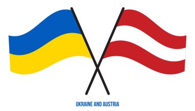 Ukrayna ve Avusturya bayrakları çapraz ve dalgalı düz stil. Resmi Orantı. Renkleri Düzelt.