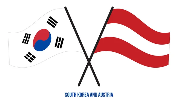 Coreia Sul Áustria Bandeiras Cruzadas Acenando Estilo Plano Proporção Oficial — Vetor de Stock