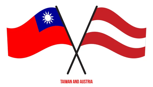 Taiwan Oostenrijk Vlaggen Gekruist Zwaaien Platte Stijl Officiële Proportie Juiste — Stockvector