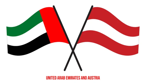 Emiratos Árabes Unidos Austria Banderas Cruzadas Ondeando Estilo Plano Proporción — Vector de stock