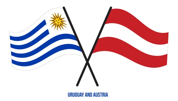 乌拉圭和奥地利国旗交叉摇曳着平坦的风格 官方比例 正确的颜色 — 图库矢量图片