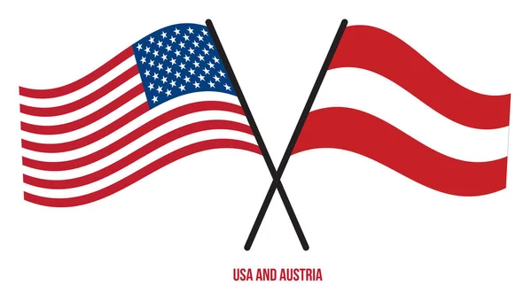 Drapeaux Des États Unis Autriche Croisés Agitant Style Plat Proportion — Image vectorielle